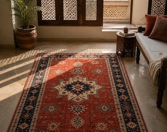 Hand Knotted Wool Rug Kazak Tribal Design Handmade Area Rug Vintage Oriental Carpet Living Room Bedroom Large Rug Decor 11x12 Ft.