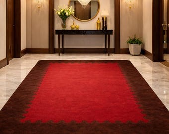 Luxury Red Hand Tufted Wool Rug – Royal Statement Carpet for Living Room & Hallway | Premium Designer Rug by The Rug Haven 7x12 Ft.
