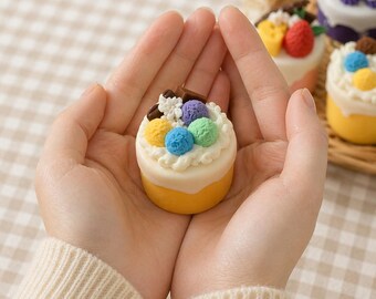 Mini vela con forma de pastel: Adornos artesanales para postres, cera de soja, decoración acogedora para el hogar.