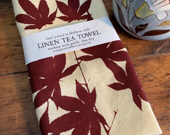Japanese Maple Leaf Print on Linen, Garden Inspired Kitchen Decor, Handmade Artisan Gift