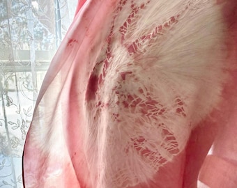 Botanical Dyed Silk Shawl – Rose – Shibori Hand-Dyed – One-of-a-Kind Wearable Art