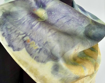 Nature-Inspired Silk Scarf- Botanical print with Sumac, Rose Mallow & Cherry Leaves
