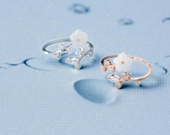 Anillo de oro y plata de alta gama con diamantes en forma de flor, anillo de plata con gemas, variante de dos piezas, anillo de oro con diamantes en forma de flor, anillo de oro y plata