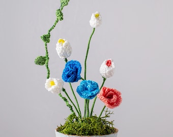 Fiori eterni fatti a mano all'uncinetto in vaso, decorazione da tavola, bomboniera, matrimonio, anniversario, decorazione per feste, stile boho fatto a mano