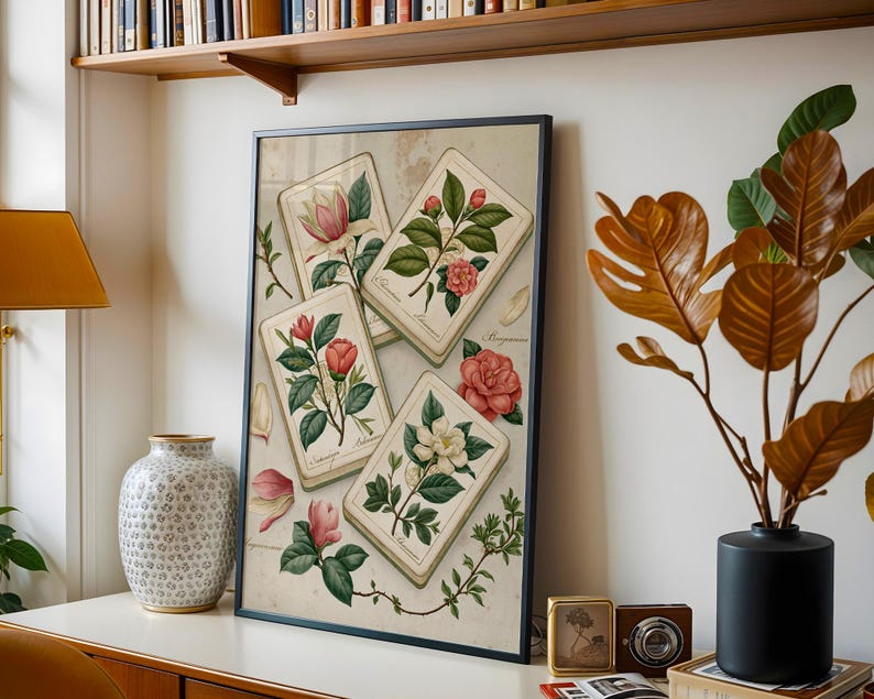 Mahjong Wall Art Print | Botanical Tile Illustration | Southern Home Decor | Mahjong Gift for Her image 7
