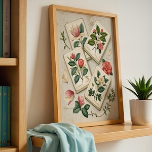 Mahjong Wall Art Print | Botanical Tile Illustration | Southern Home Decor | Mahjong Gift for Her image 1