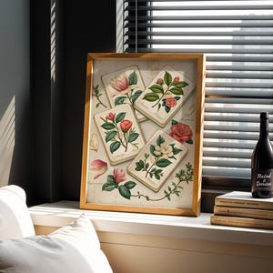 Mahjong Wall Art Print | Botanical Tile Illustration | Southern Home Decor | Mahjong Gift for Her image 6