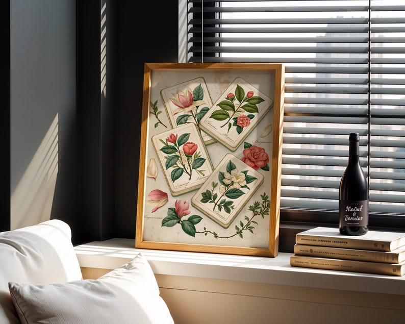 Mahjong Wall Art Print | Botanical Tile Illustration | Southern Home Decor | Mahjong Gift for Her image 6