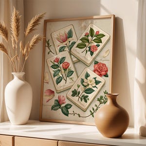 Mahjong Wall Art Print | Botanical Tile Illustration | Southern Home Decor | Mahjong Gift for Her image 2