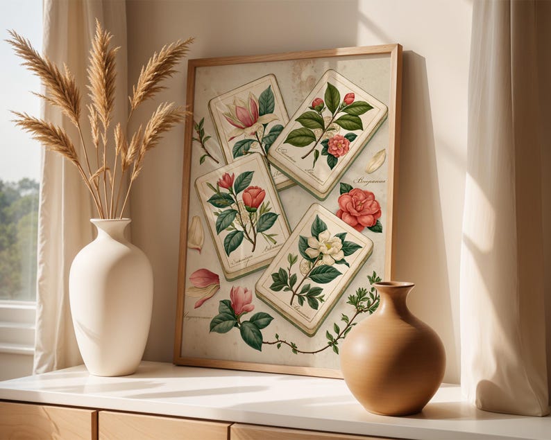 Mahjong Wall Art Print | Botanical Tile Illustration | Southern Home Decor | Mahjong Gift for Her image 2