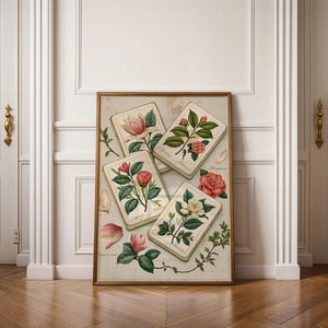 Mahjong Wall Art Print | Botanical Tile Illustration | Southern Home Decor | Mahjong Gift for Her image 3