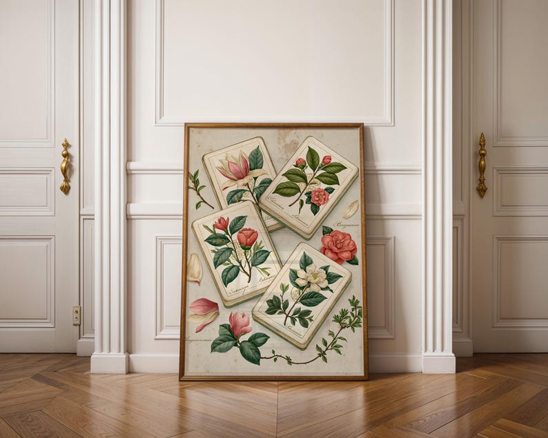 Mahjong Wall Art Print | Botanical Tile Illustration | Southern Home Decor | Mahjong Gift for Her image 3