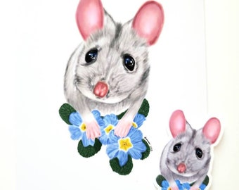 Mouse and Primrose Postcard Print and Sticker