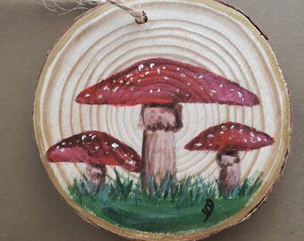 Wood Slice Ornaments Mushroom Painting