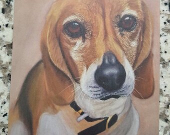 Post card print of beagle dog pastel painting