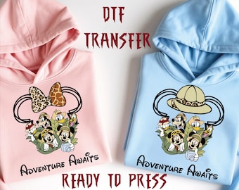 Adventure Awaits Disney Safari Mickey Friends DTF Transfer, Ready to Press