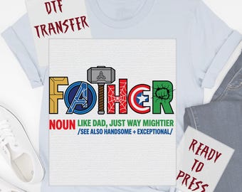 Superhero Father Noun DTF Transfer, Father's Day Superhero Dad Ready to Press