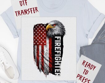 Distressed USA Flag Firefighter Eagle Design DTF Transfer, 250 Anniversary Ready to Press