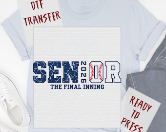 Retro Distressed Senior 2026 The Final Inning Baseball Graduation DTF Transfer, Ready to Press