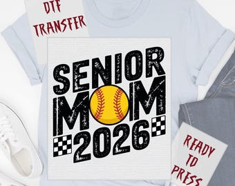 Retro Checkered Softball Senior Mom 2026 DTF Transfer, Graduation Class of 2026 Heat Press