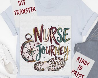 Retro Watercolor Brushstroke Nurse Journey DTF Transfer, Boho Nursing Life Ready to Press