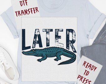 Vintage Distressed Later Alligator DTF Transfer, Retro Crocodile Ready to Press