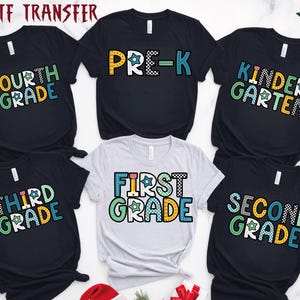 Retro School Supplies Patchwork Grade Level Shirt Design DTF Transfer, Ready to Press