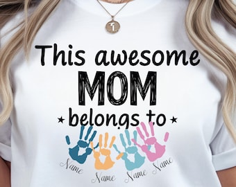 Personalized Mama Kids Names Handprints DTF Transfer, Custom Family Ready to Press