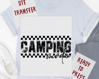 Distressed Checkered Camping Mode DTF Transfer, Retro Camping Life Ready to Press