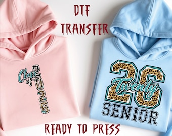 Leopard Glitter Effect Class of 2026 DTF Transfer, Graduation Twenty 26 Senior Heat Press