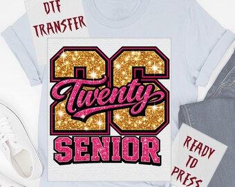 Gold Pink Glitter Effect Senior 2026 DTF Transfer, Class of 2026 Graduation Heat Press