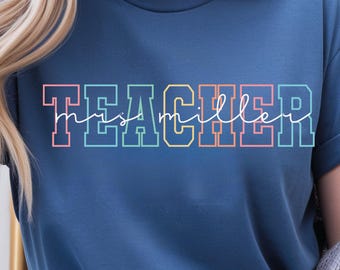 Personalized Retro Teacher Name DTF Transfer, Custom Teacher Gift Ready to Press