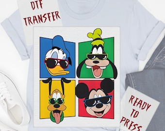Retro Mickey & Crew DTF Transfer, Classic Disney Characters Sunny Shades Crew Ready to Press