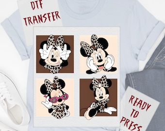 Retro Trendy Leopard Bow Minnie Fashion Show DTF Transfer, Ready to Press