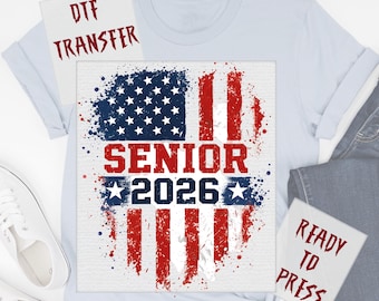 Watercolor Brushstroke American Flag Senior 2026 DTF Transfer, Patriotic Graduation Ready to Press