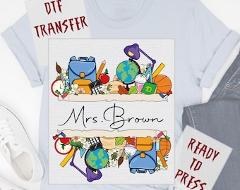 Custom School Supplies Frame DTF, Personalized Teacher Name Ready to Press