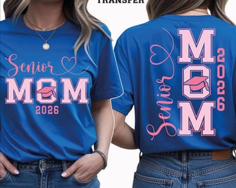 Pink Senior Mom 2026 Graduation Cap and Heart DTF Transfer, Ready to Press