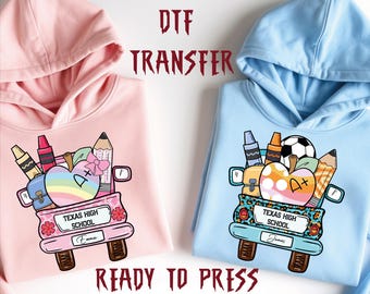 Personalized Student and School Name DTF Transfer, Retro School Truck Ready to Press
