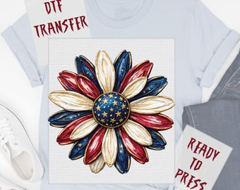Patriotic Oil Paint Brushstroke American Flag Sunflower DTF Transfer, 250 Anniversary Ready to Press
