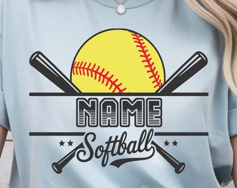 Transferencia DTF personalizada para pelotas y bates de softbol amarillos con nombre, prensa térmica personalizada para el día del partido