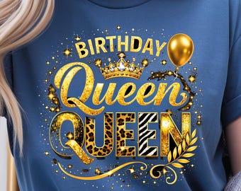 Transferencia DTF con efecto purpurina dorada de leopardo para cumpleaños de la reina, prensa de calor de la corona real de diamante