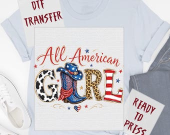 Leopard Patriotic All American Girl DTF Transfer, Western Cowgirl Boot  Ready to Press
