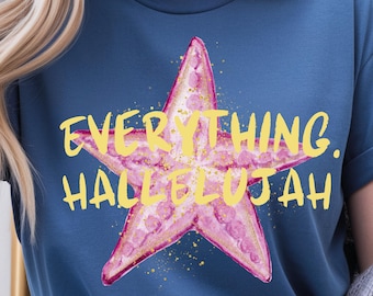 Watercolor Gold Glitter Effect Everything Hallelujah DTF Transfer, Summer Christian Religious Ready to Press