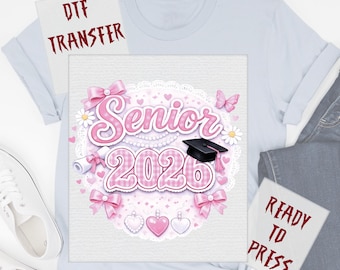 Pink Coquette Bow Senior 2026 DTF Transfer, Graduation Girls Ready to Press