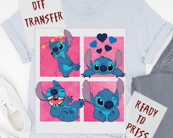 Funny Stitch Four Panel DTF Transfer, Disney Character Emoji Ready to Press