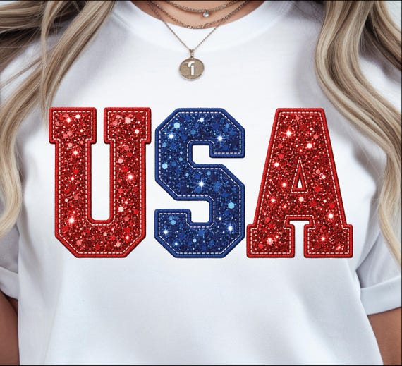 Faux Embroidery Rhinestone Patriotic USA Flag DTF Transfer, 250 Anniversary Ready to Press