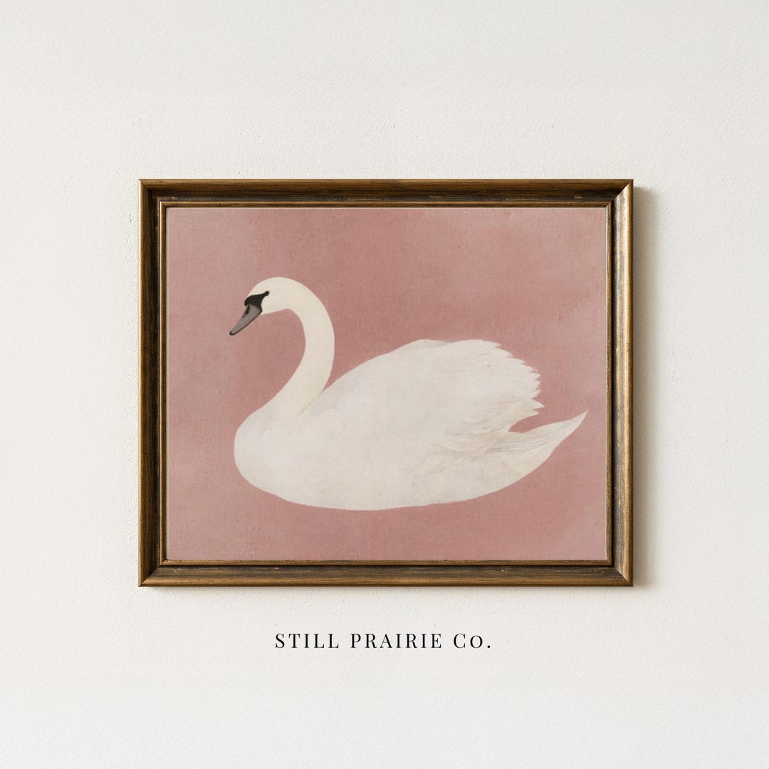Nursery Swan Wall Art Printable Pink Swan Print Vintage Baby Girl Decor ...