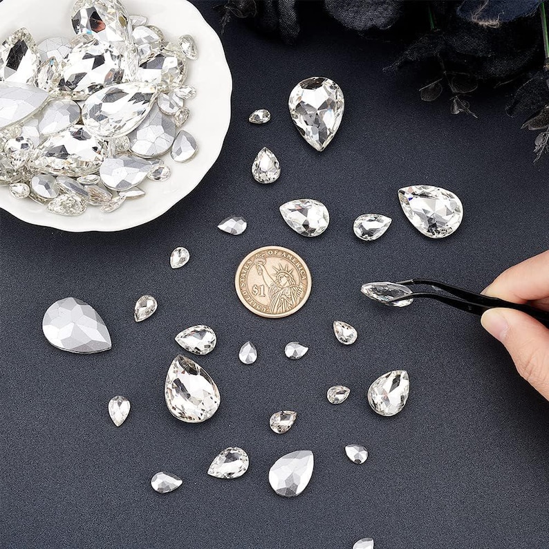 94 Pcs Clear Teardrop Rhinestones, 6 Sizes Glass Crystal Gems With ...