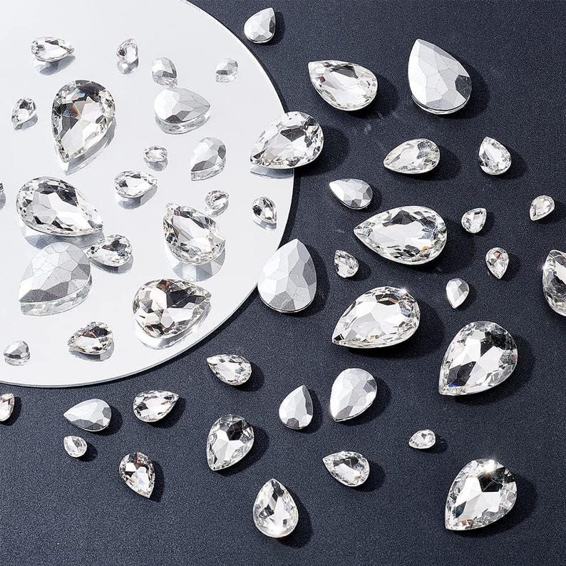 94 Pcs Clear Teardrop Rhinestones, 6 Sizes Glass Crystal Gems With ...
