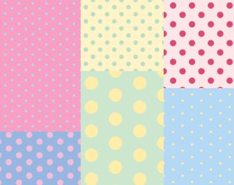 Pakiet cyfrowego papieru pastelowego w groszki, urocze tła w kropki, papier do scrapbookingu w stylu retro, pastelowe pliki JPEG do druku, papier do pokoju dziecięcego